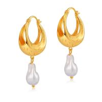 Freshwater Pearl Brass Earring, with Freshwater Pearl, 18K gold plated, fashion jewelry & for woman, golden, 48mm 