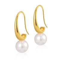 Brass Drop Earring, with Shell Pearl, 18K gold plated, fashion jewelry & for woman, golden, 33mm 