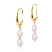 Brass Drop Earring, with Plastic Pearl, 18K gold plated, fashion jewelry & for woman, golden, 50mm 