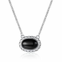 Ожерелье ручной латунные, Латунь, с Черный агат, с 1.97inch наполнитель цепи, ювелирные изделия моды & Женский длина:Приблизительно 15.75 дюймовый, продается Strand