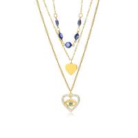 Evil Eye Jewelry Necklace, 304 Stainless Steel, with 1.97inch extender chain, gold color plated, three layers & for woman & enamel & with rhinestone, golden, 18mm Approx 15.75 Inch, Approx 17.72 Inch, Approx 19.69 Inch 