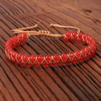 Red Agate Bracelets, with Wax Cord, handmade, Double Layer & Adjustable & Unisex Approx 5.9-11.81 Inch 