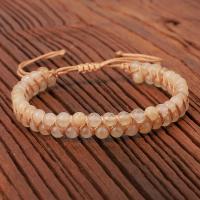 Quartz Bracelets, Citrine, with Wax Cord, handmade, Double Layer & Adjustable & Unisex Approx 5.9-11.81 Inch [