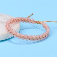 Quartz Bracelets, Rose Quartz, with Wax Cord, handmade, Double Layer & Adjustable & Unisex Approx 5.9-11.81 Inch [
