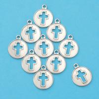Stainless Steel Cross Pendants, 304 Stainless Steel, Round, polished, DIY [