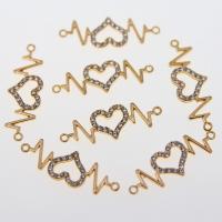 Rhinestone Zinc Alloy Connector, Electrocardiographic, gold color plated, DIY & with rhinestone & 1/1 loop 