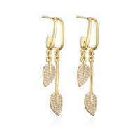 Cubic Zirconia Micro Pave Brass Earring, Leaf, plated, fashion jewelry & micro pave cubic zirconia, golden 