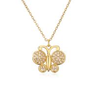 Cubic Zircon Micro Pave Brass Necklace, with 5cm extender chain, Butterfly, plated, fashion jewelry & micro pave cubic zirconia, golden cm 