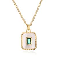 Cubic Zircon Micro Pave Brass Necklace, with Shell, with 5cm extender chain, Square, plated, fashion jewelry & micro pave cubic zirconia cm 