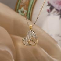Cubic Zircon Micro Pave Brass Necklace, with 5cm extender chain, Heart, plated, fashion jewelry & micro pave cubic zirconia, golden cm 