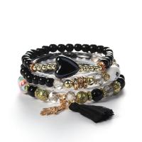 Wrap Bracelets, Glass Beads, with Plastic & Zinc Alloy & Acrylic, three pieces & fashion jewelry & Unisex The inner diameter of the bracelet is 16cm 