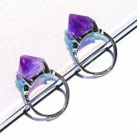Quartz Finger Ring, Brass, with Amethyst, silver color plated, fashion jewelry & for woman cm 