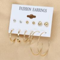 Iron Drop Earring, gold color plated, 6 pieces & for woman & with rhinestone, earring length 5-60mm 