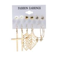 鉄ドロップ イヤリング, 鉄, とともに プラスチック製パール, ゴールドメッキ, 6個 & 女性用 & ライン石のある & くり抜き, earring length 10-60mm, 売り手 セット