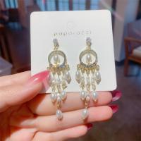 Plastic Pearl Zinc Alloy Earring, with Plastic Pearl, gold color plated, for woman & with rhinestone & hollow [