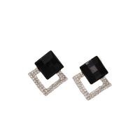 Zinc Alloy Rhinestone Stud Earring, Rhombus, gold color plated, for woman & with rhinestone & hollow 