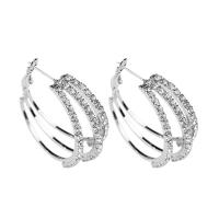 Zinc Alloy Rhinestone Hoop Earring, plated, for woman & with rhinestone & hollow 30mm 