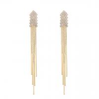 Fashion Fringe Earrings, Brass, Rhombus, gold color plated, micro pave cubic zirconia & for woman, 80mm 
