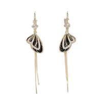 Fashion Fringe Earrings, Zinc Alloy, Butterfly, gold color plated, for woman & enamel & with rhinestone, 100mm 