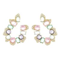 Cubic Zirconia Micro Pave Brass Earring, gold color plated, fashion jewelry & for woman & with rhinestone 