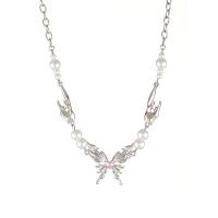 Plastic Pearl Necklace, Zinc Alloy, with Plastic Pearl, silver color plated, fashion jewelry & for woman Approx 21 cm 