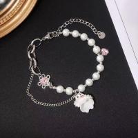 Zinc Alloy Rhinestone Bracelets, with Plastic Pearl, silver color plated, fashion jewelry & for woman & with rhinestone 
