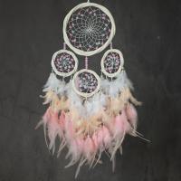Fashion Dream Catcher, Feather, with Cotton Thread & Crystal & Plastic Pearl & Iron, for home and office & hollow, mixed colors, Length about 50-55cm 