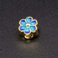 Brass Spacer Beads, Flower, gold color plated, DIY & enamel, blue 