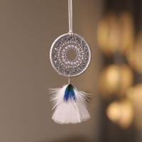 Fashion Dream Catcher, Feather, with Cotton Thread & Crystal & Iron, for home and office & hollow, mixed colors 