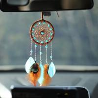 Fashion Dream Catcher, Feather, with Cotton Thread & Crystal & Wood & Iron, for home and office & hollow, mixed colors 