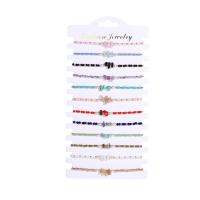 Gemstone Bracelets, Natural Stone, with Knot Cord & Paper & Crystal & Plastic Pearl & Zinc Alloy, gold color plated, Adjustable & fashion jewelry & Unisex, mixed colors Approx 18 cm 