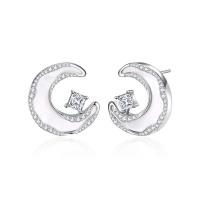 Cubic Zirconia Micro Pave Sterling Silver Earring, 925 Sterling Silver, with Shell, fashion jewelry & micro pave cubic zirconia & for woman 
