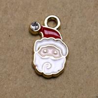 Zinc Alloy Christmas Pendants, Santa Claus, gold color plated, DIY & enamel & with rhinestone, white 
