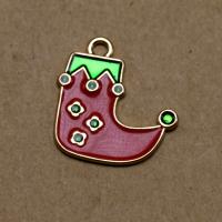 Zinc Alloy Christmas Pendants, Christmas Sock, gold color plated, DIY & enamel & with rhinestone, red 
