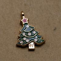 Zinc Alloy Christmas Pendants, Christmas Tree, gold color plated, DIY & enamel, green 