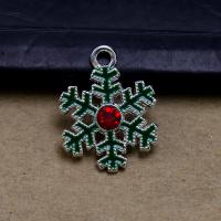 Zinc Alloy Christmas Pendants, Snowflake, silver color plated, DIY & enamel & with rhinestone, green [