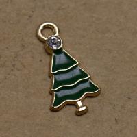 Zinc Alloy Christmas Pendants, Christmas Tree, gold color plated, DIY & enamel & with rhinestone, green [