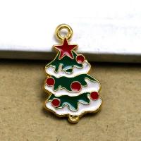 Zinc Alloy Christmas Pendants, Christmas Tree, gold color plated, DIY & enamel, mixed colors [