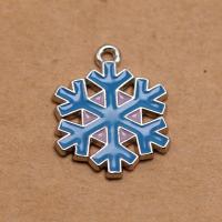 Zinc Alloy Christmas Pendants, Snowflake, silver color plated, DIY & enamel, light blue 