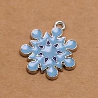 Zinc Alloy Christmas Pendants, Snowflake, silver color plated, DIY & enamel, light blue [