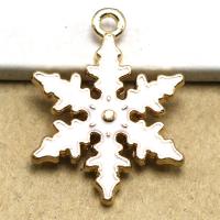 Zinc Alloy Christmas Pendants, Snowflake, gold color plated, DIY & enamel, white 
