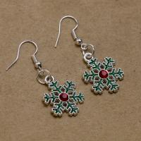 Christmas Earrings, Zinc Alloy, Snowflake, antique silver color plated, DIY & enamel & with rhinestone, green 