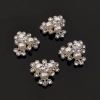 Hair Stick Findings, Zinc Alloy, with Plastic Pearl, Flower, silver color plated, DIY & with rhinestone 