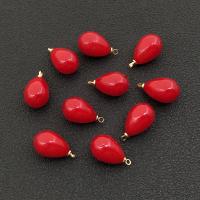 South Sea Shell Pendants, Zinc Alloy, with Shell Pearl, Teardrop, gold color plated, DIY, red 