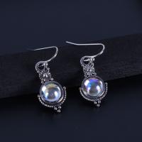 Gemstone Drop Earring, Zinc Alloy, with Moonstone, antique silver color plated, for woman 