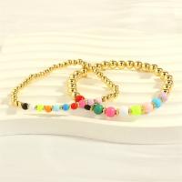 Glass Seed Beads Bracelets, Brass, with Seedbead & Elastic Thread, stoving varnish, fashion jewelry & for woman Approx 16-17 cm 