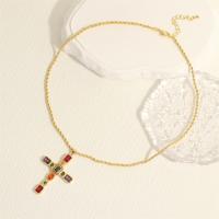 Cubic Zircon Micro Pave Brass Necklace, with Cubic Zirconia, with 5cm extender chain, Cross, fashion jewelry & for woman Approx 40 cm 