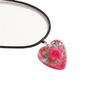 Harz Wax Schnur Halsband, mit Getrocknete Blumen & Wachsschnur, Herz, Modeschmuck & für Frau & glänzend, gemischte Farben, Länge:ca. 23.6 ZollInch, verkauft von PC