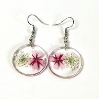 Resin Drop Earring, with Dried Flower & Zinc Alloy, Round, fashion jewelry & for woman, 28mm 
