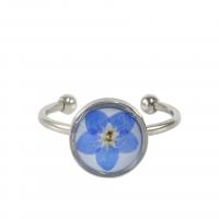 Resin Finger Ring, 304 Stainless Steel, with Dried Flower & Resin, adjustable & for woman US Ring 